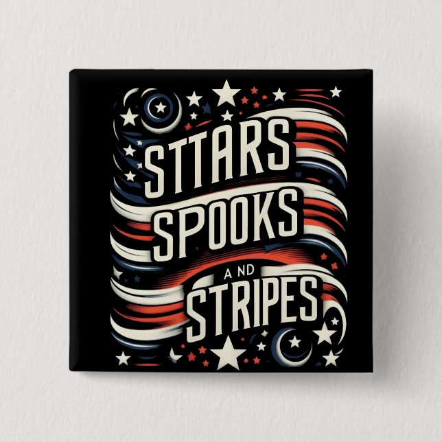 Chapa Cuadrada Arte patriótico moderno: estrellas, libros y rayas (Anverso)