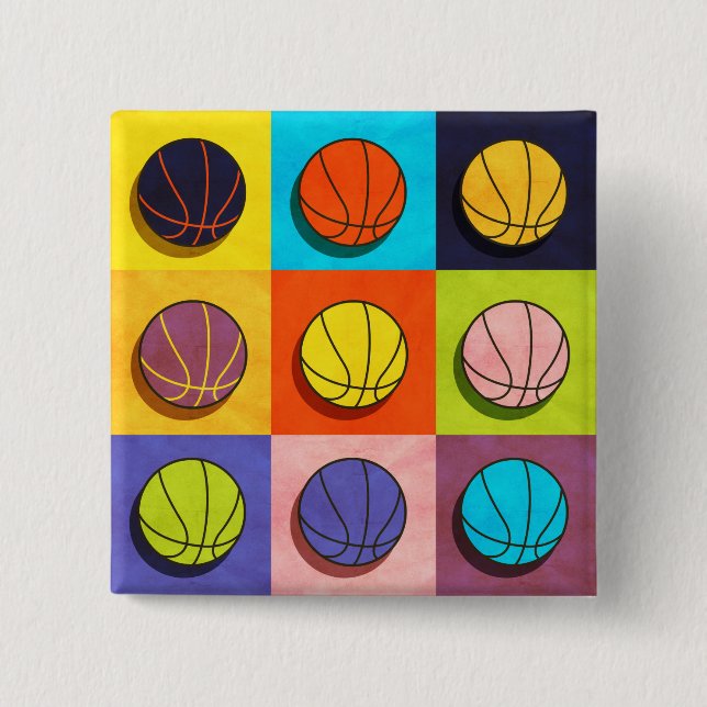 Chapa Cuadrada Arte pop de baloncesto (Anverso)