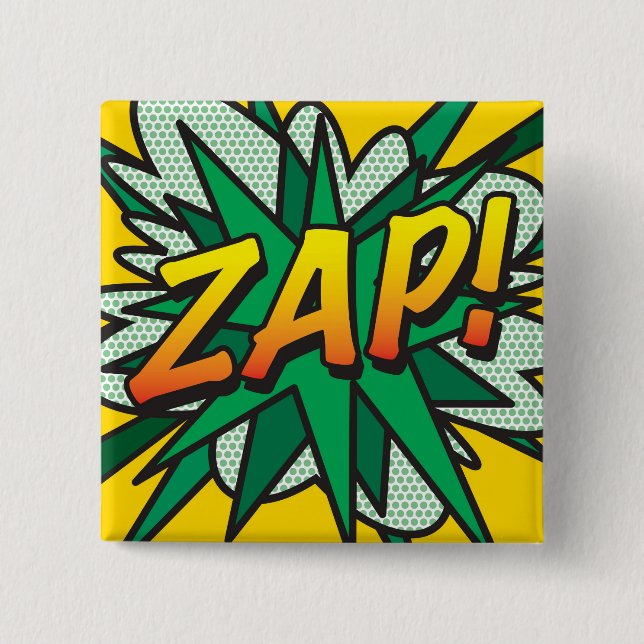 Chapa Cuadrada Arte Pop de Cómic Retro Divertido ZAP (Anverso)