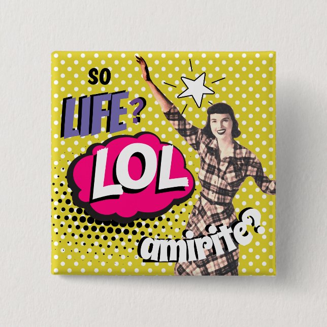 Chapa Cuadrada Arte Pop Retro Señora Divertida Libro de Cómics (Anverso)