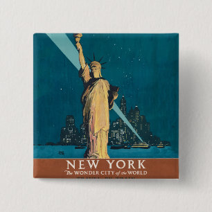 Chapa Cuadrada Arte vintage de la Estatua de la Libertad de la ci