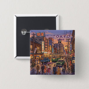 Chapa Cuadrada Arte Vintage de Viajes a Tokio Japón