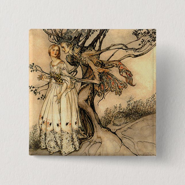 Chapa Cuadrada Arthur Rackham - Mujer Mayor en la Madera (Anverso)