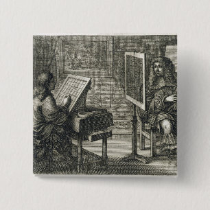 Chapa Cuadrada Artista que pinta un retrato sobre una rejilla