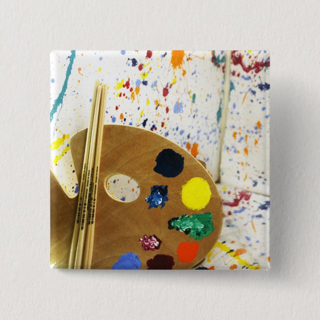 Chapa Cuadrada Artistas pintan paleta y paleta de pintura (Anverso)