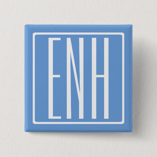 Chapa Cuadrada Audaz Monograma Moderno 3 Iniciales | Azul suave (Anverso)