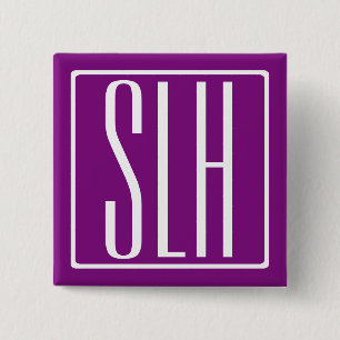 Chapa Cuadrada Audaz Monograma Moderno 3 Iniciales   Blanco y mor