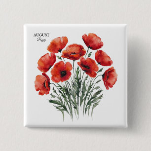 Chapa Cuadrada August Poppy Bloom - Regalo de cumpleaños personal