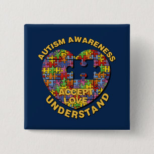 Chapa Cuadrada Autism Awareness Puzzle Heart Button