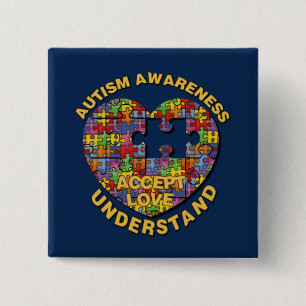 Chapa Cuadrada Autism Awareness Puzzle Heart Button