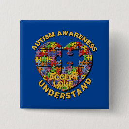 Chapa Cuadrada Autism Awareness Puzzle Heart Button