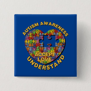 Chapa Cuadrada Autism Awareness Puzzle Heart Button