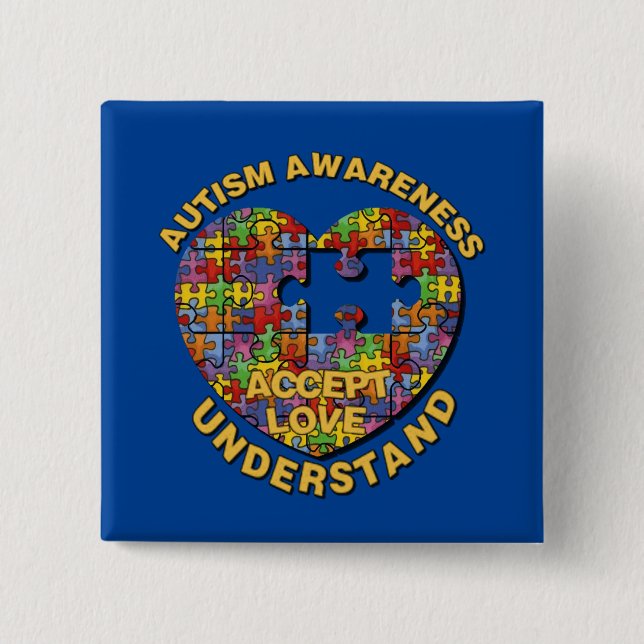 Chapa Cuadrada Autism Awareness Puzzle Heart Button (Anverso)