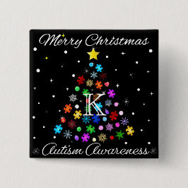 Chapa Cuadrada Autismo Árbol de Navidad de Snowflake