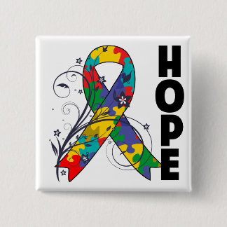 Chapa Cuadrada Autismo Floral Hope Ribbon