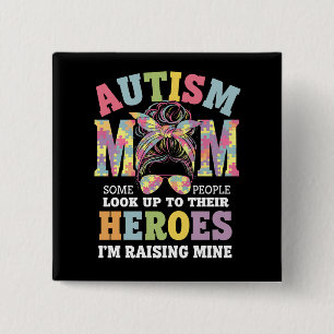 Chapa Cuadrada Autismo Mamá Criando Héroe Pelo Desordenado Autist