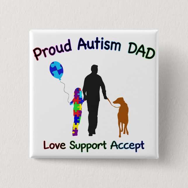 Chapa Cuadrada Autismo papá con perro (Anverso)