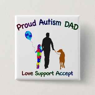 Chapa Cuadrada Autismo papá con perro
