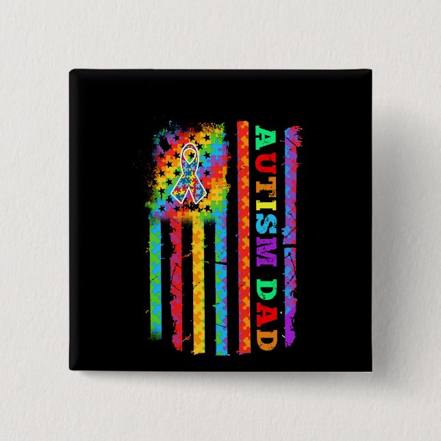 Chapa Cuadrada Autista | Autismo de papá autista bandera de Estad (Anverso)