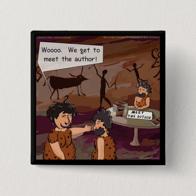 Chapa Cuadrada Autor Cavernícola Divertido "Conozca al Autor" (Anverso)