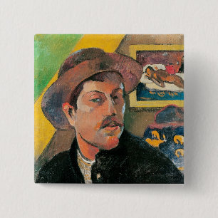 Chapa Cuadrada Autorretrato en un gorra, 1893-94 de Paul Gauguin