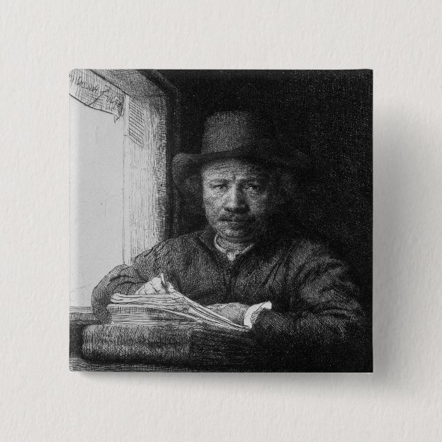 Chapa Cuadrada Autorretrato mientras que dibuja, 1648 (Anverso)