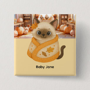 Chapa Cuadrada Autumn Baby Shower para los amantes del gato