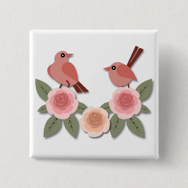 Chapa Cuadrada Aves amorosas rosas y Rosas floridos