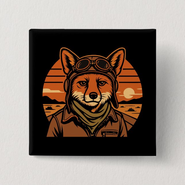 Chapa Cuadrada Aviador Fox Flying Foxy Wings (Anverso)