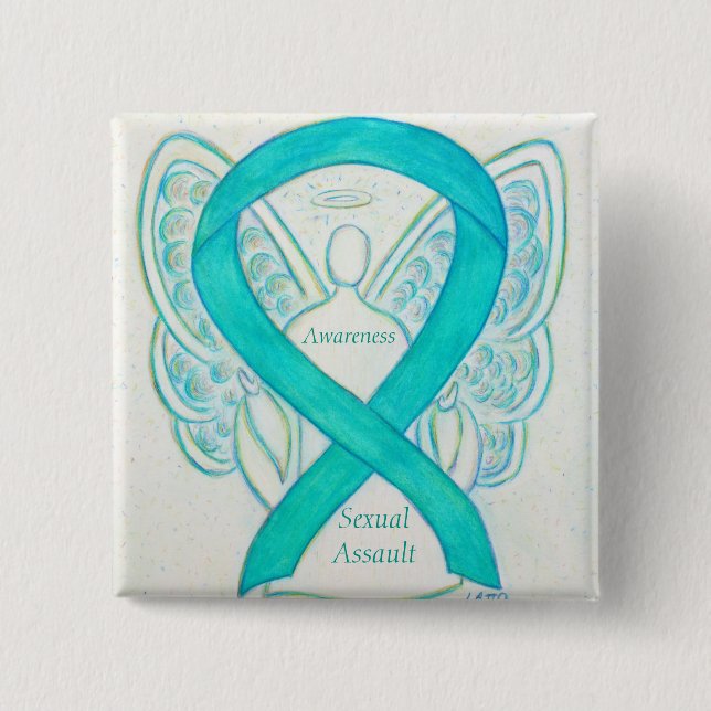 Chapa Cuadrada Aviso de ataque sexual Angel Ribbon Pin (Anverso)