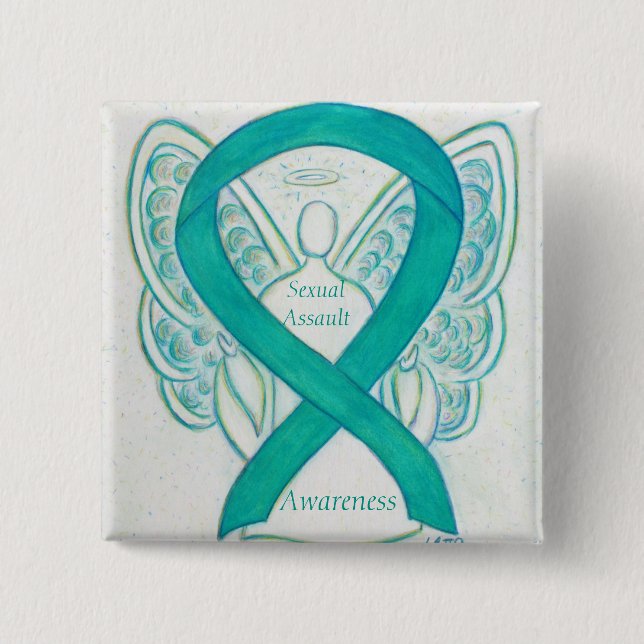 Chapa Cuadrada Aviso de ataque sexual Angel Ribbon Pin (Anverso)