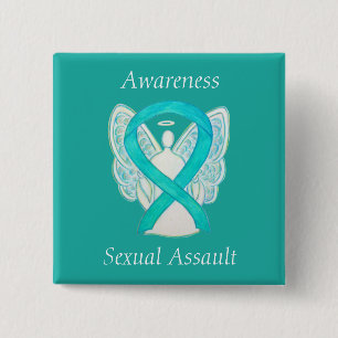 Chapa Cuadrada Aviso de ataque sexual Angel Ribbon Pin