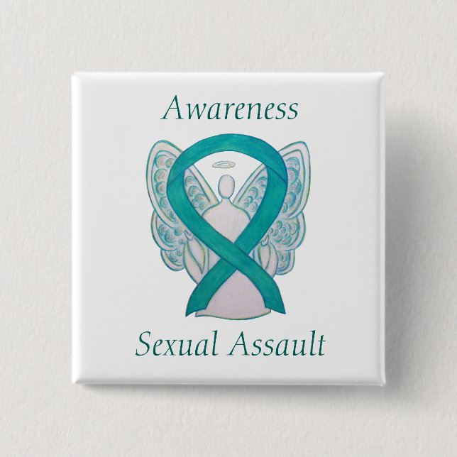 Chapa Cuadrada Aviso de ataque sexual Angel Ribbon Pin (Anverso)