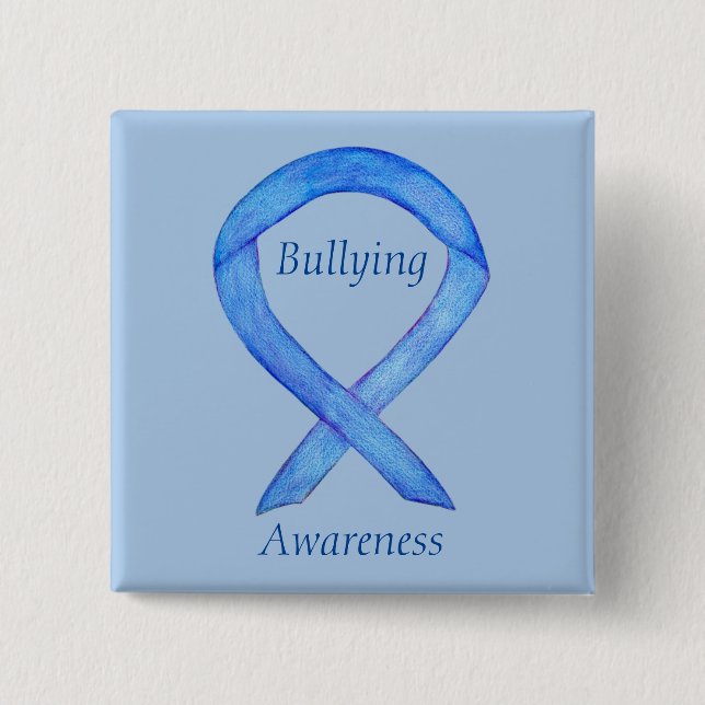 Chapa Cuadrada Awareness bullying Blue Ribbon Personalizado Pin (Anverso)