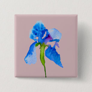Chapa Cuadrada Azul Iris arte moderno de acuarela floral