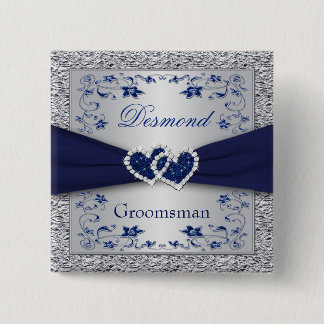 Chapa Cuadrada Azules marinos, padrino de boda floral de la plata