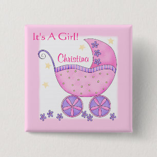Chapa Cuadrada Baby "It A Chica" Nombre Pin Personalizado