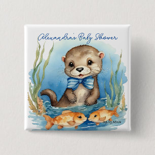 Chapa Cuadrada Baby Otter Boy Baby Shower