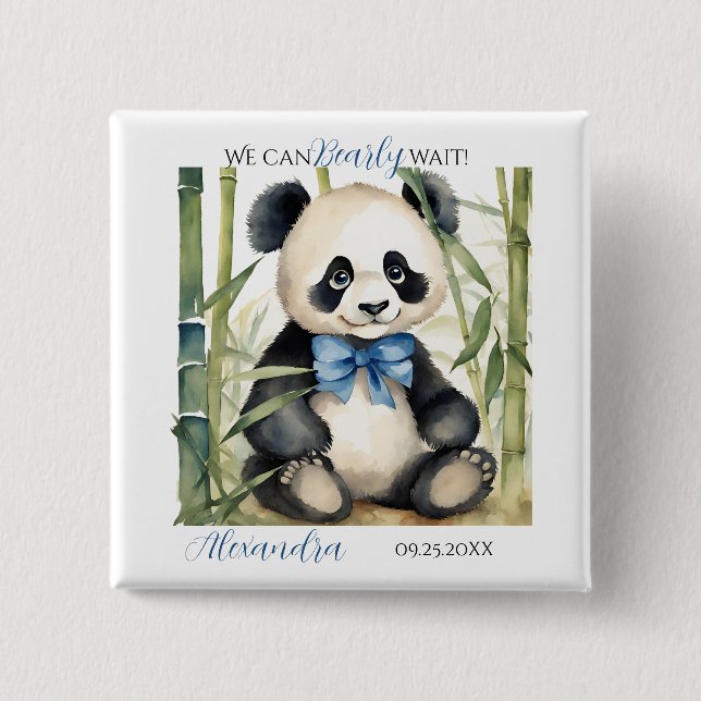 Chapa Cuadrada Baby Panda Bear Boy Baby Shower (Anverso)