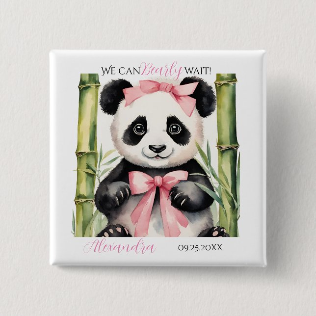 Chapa Cuadrada Baby Panda Bear Chicas Baby Shower (Anverso)