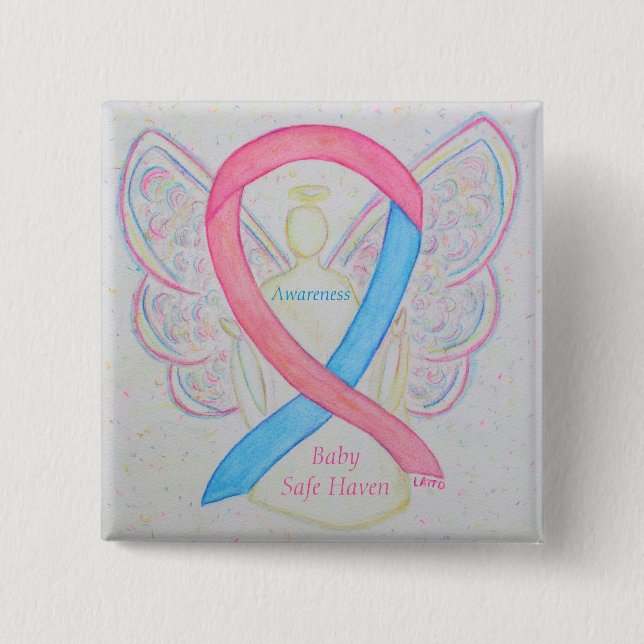 Chapa Cuadrada Baby Safe Haven Awareness Angel Ribbon Pin (Anverso)