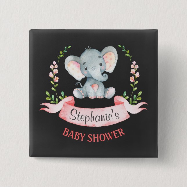 Chapa Cuadrada Baby Shower Chica de elefante acuático Chalkboard (Anverso)