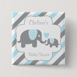 Chapa Cuadrada Baby Shower de elefantes de tiras blancas, azules