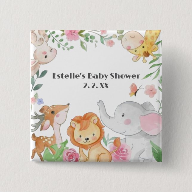 Chapa Cuadrada Baby Shower de Woodland Animals (Anverso)