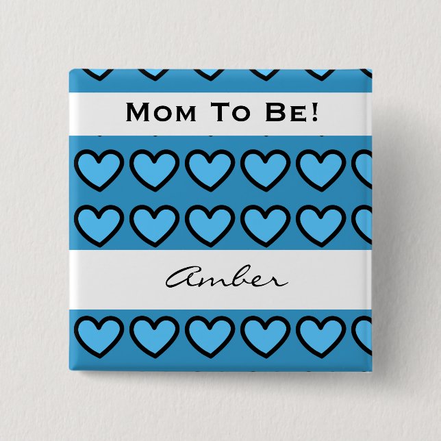 Chapa Cuadrada Baby Shower para los corazones azules modernos A06 (Anverso)
