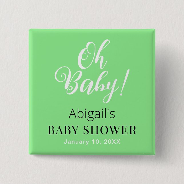 Chapa Cuadrada Baby Shower Square Button Personalized Text Design (Anverso)