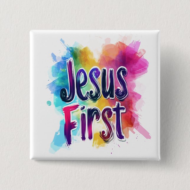 Chapa Cuadrada Badge personnalisé "Jesus First" (Anverso)