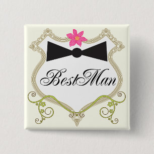 Chapa Cuadrada Badges de Boda BowTie de BestMan