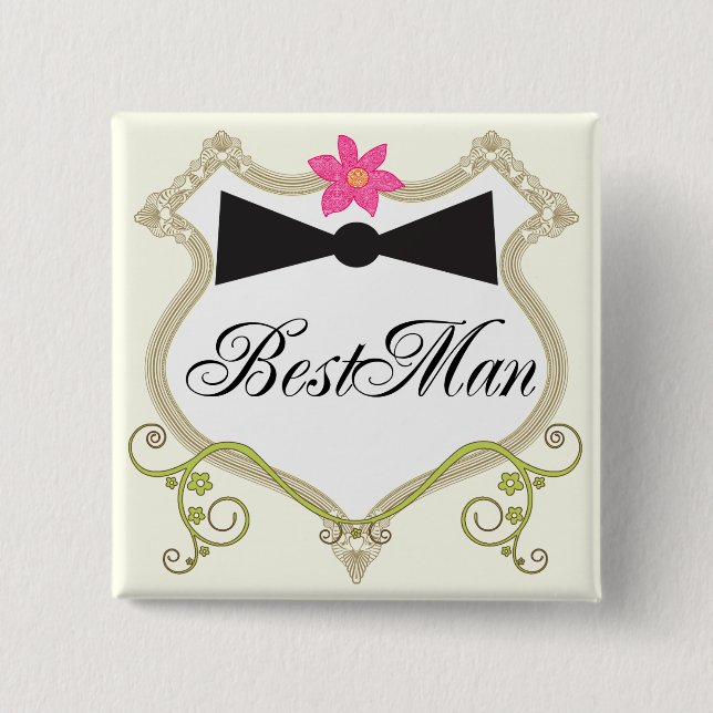 Chapa Cuadrada Badges de Boda BowTie de BestMan (Anverso)