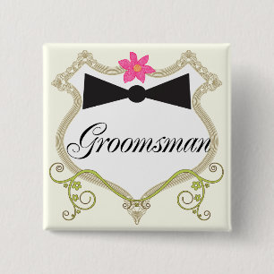 Chapa Cuadrada Badges de Boda de Groomsman Bow Tie